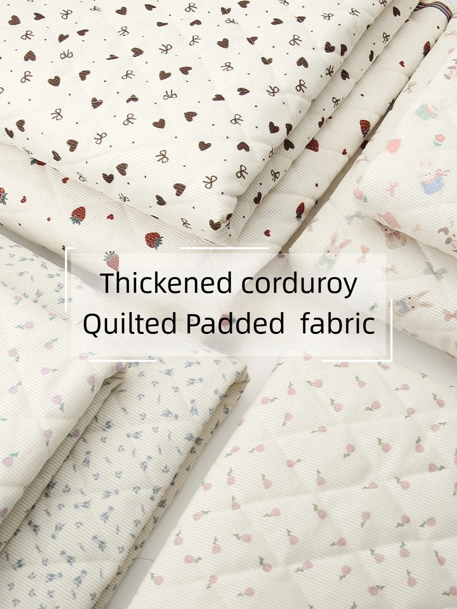 Thickend Quilted Padded Corduroy Fabrics Per Meter Children's Clothing Pajamas Coats Sewing Bear Pattern Warm Comfortable Smooth