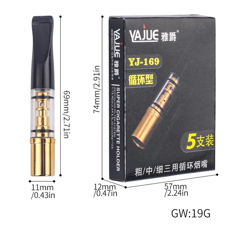 5Pcs/set Microfilter Mini Cigarette filter Portable Recyclable Acrylic Smoking Holders Healthy Reducing Tar Hookah Pipe Men Gift