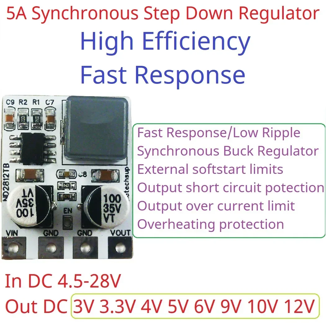 5A Input DC 5-30V Output DC 3V 3.3V 4V 5V 6V 9V 10V 12V Synchronous DC-DC Buck Converter for Moter LED Car Motorized Bicycle