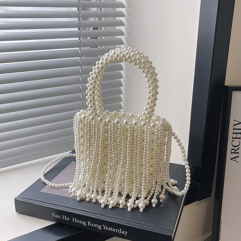 

Pearl Beaded Square Shoulder & Crossbody Bags 2025 New Exquisite Hollow Out Tassel Sense of Luxury Unique Design Women's Handbag