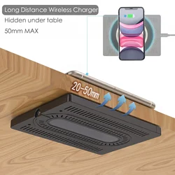 Invisible Long Distance Hidden Under Table Fast Charging Wireless Phone Charger Through 50Mm Desk