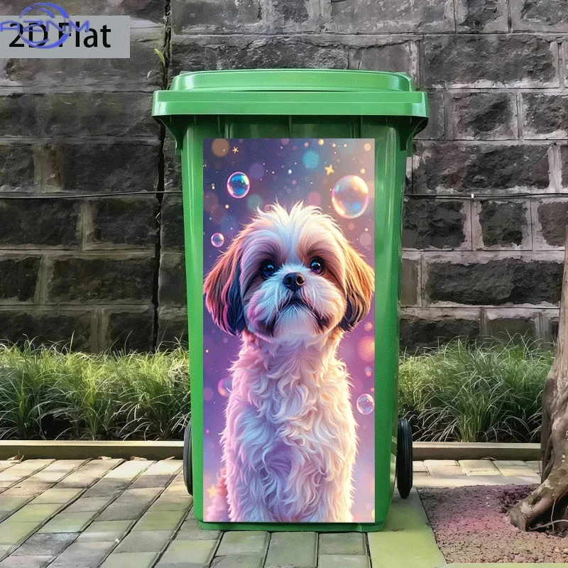 1pc of 2D Pattern Printing Sticker for Kitchen Trash Bins, Measuring 37X82 Cm, Featuring a Cute Dog And Dreamy Bubbles, Ideal