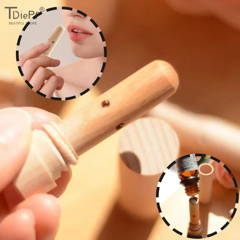 3ml Nasal Cannula Wooden Nasal Inhaler Essential Oil Bottle Aroma Diffuser Empty Nasal Aromatherapy Inhalers Tubes With Lanyard