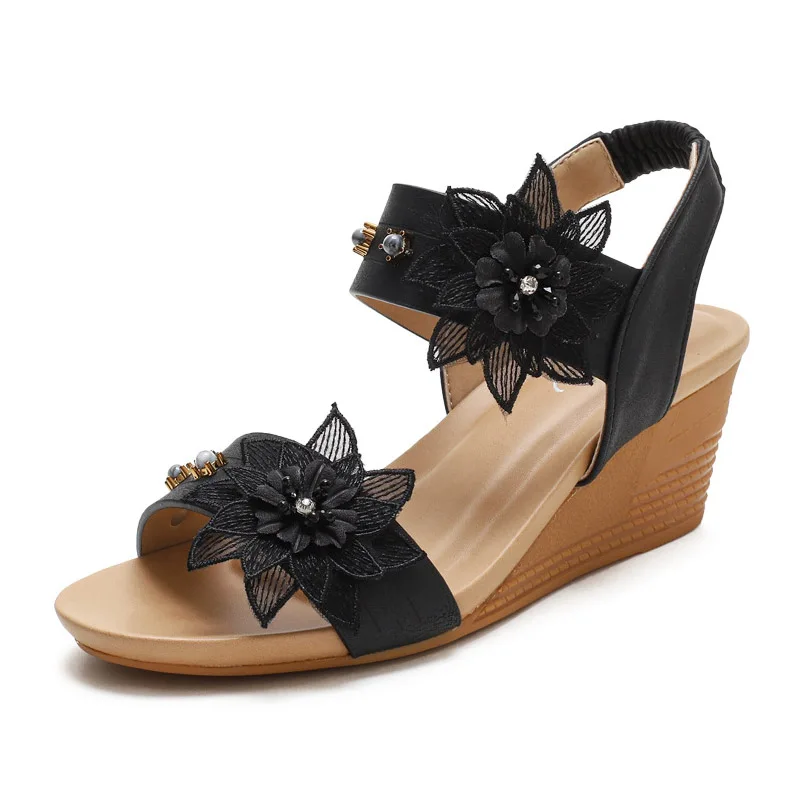 

Summer casual fashion one-line strap medium wedge heel sandals women's comfortable mom shoes AG017