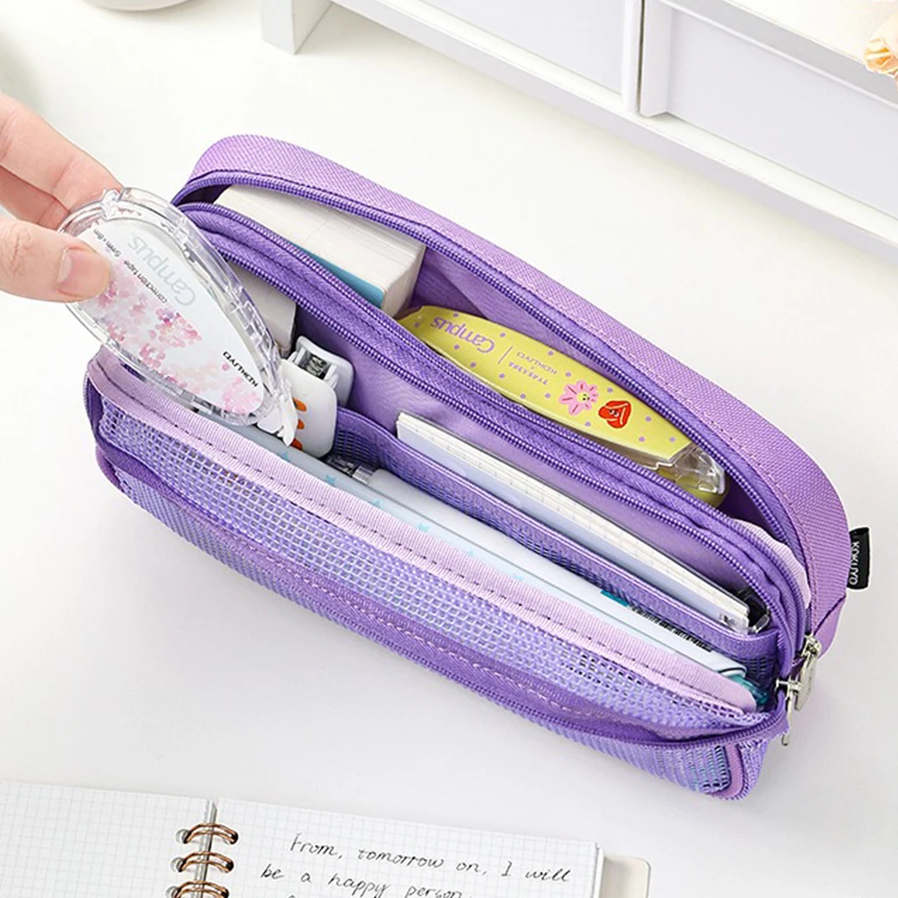 Imagem -03 - Japão Kokuyo-double Layer Malha Lápis Case Student Storage Bolsa Pen Bolsa Grande Capacidade Papelaria Campus Multi Funcional Armazenamento