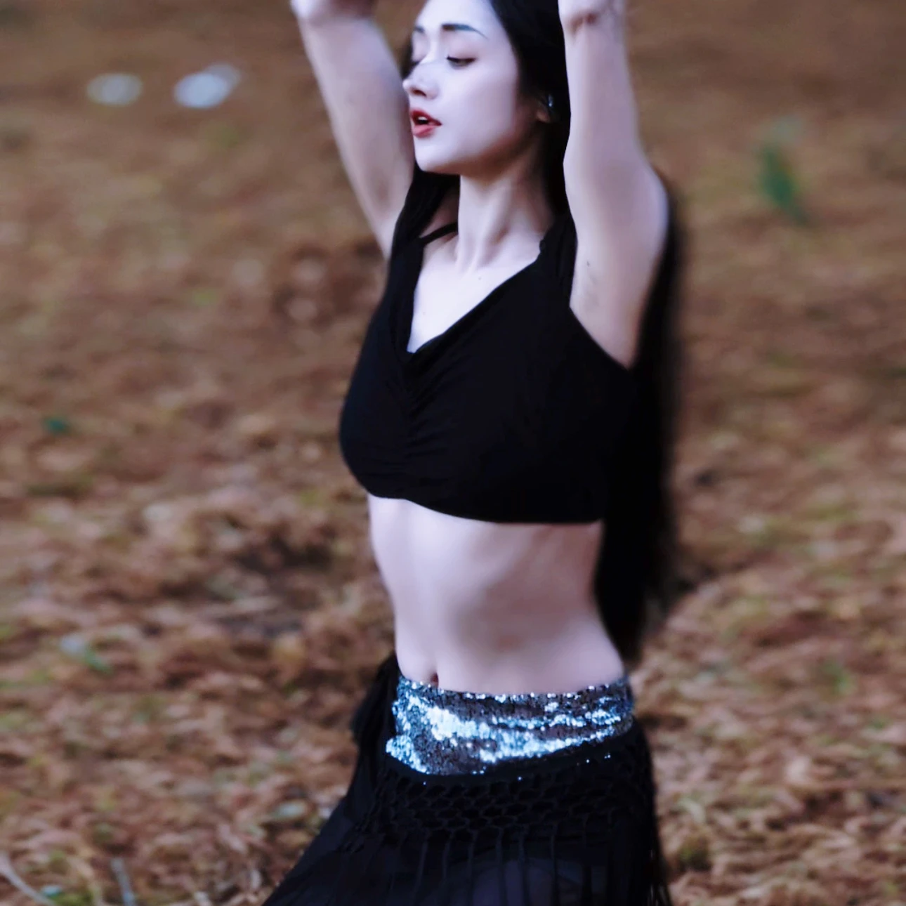 زي الرقص الشرقي للنساء بمزاج أسود وأداء أنيق، مجموعة ملابس تدريب الرقص الشرقي للبالغين