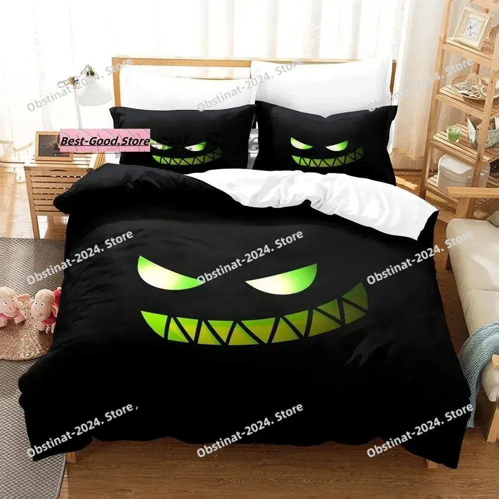 Hip Hop Angry Geometry Dash 3D Printing Comforter Bedding Set,Duvet Cover Quilt Cover Pillowcase,King Queen Size Bedding Set Kid