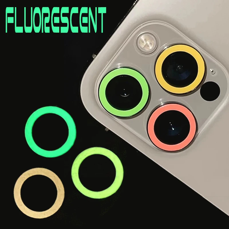 100PCS Fluorescent Camera lens For IPHONE 16 15 14 13 12 11 Pro Max mini 3D Luminous Back Camera Tempered Glass screen protector