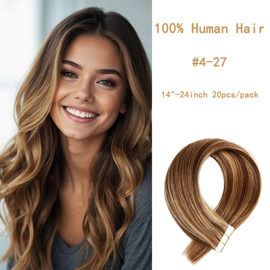 Tape in Hair Extension Caramel Blonde For Women Hair Extension Seamless Tape Skin Weft Real Human Remy Hair Extension 20pcs/pack