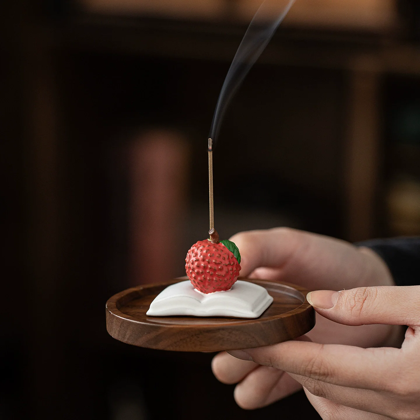 Lychee Tea Pet Incense Stick Holder, Fun Ceramic Burner for Tea Table, Creative Desktop Zen Decor, Prosperity Gift for Tea Lover