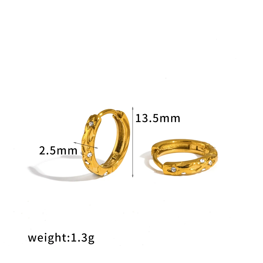Exquisite Damen-Ohrringe aus Edelstahl mit Zirkonia-Sternen, runde Creolen, minimalistisches, niedliches Schmuckaccessoire – Detail 6