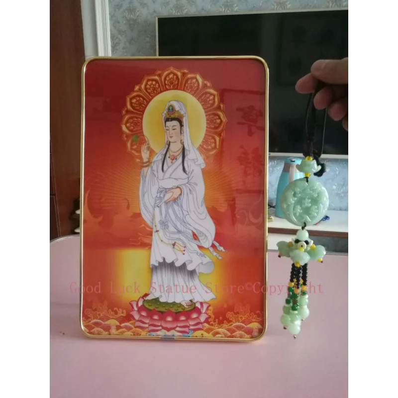 GOOD HOME Altar WALL FAMILY efficacious bless talisman Guan yin Bodhisattva Buddha Ornament Figurine+ jade Amulet Pendant