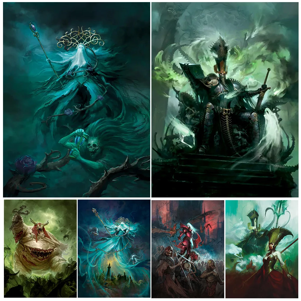 Criatura de fantasia gótica escura e feiticeiro, arte de parede, pintura em tela, horror mais velho e bruxa oculta, pôster de arte, decoração impressa