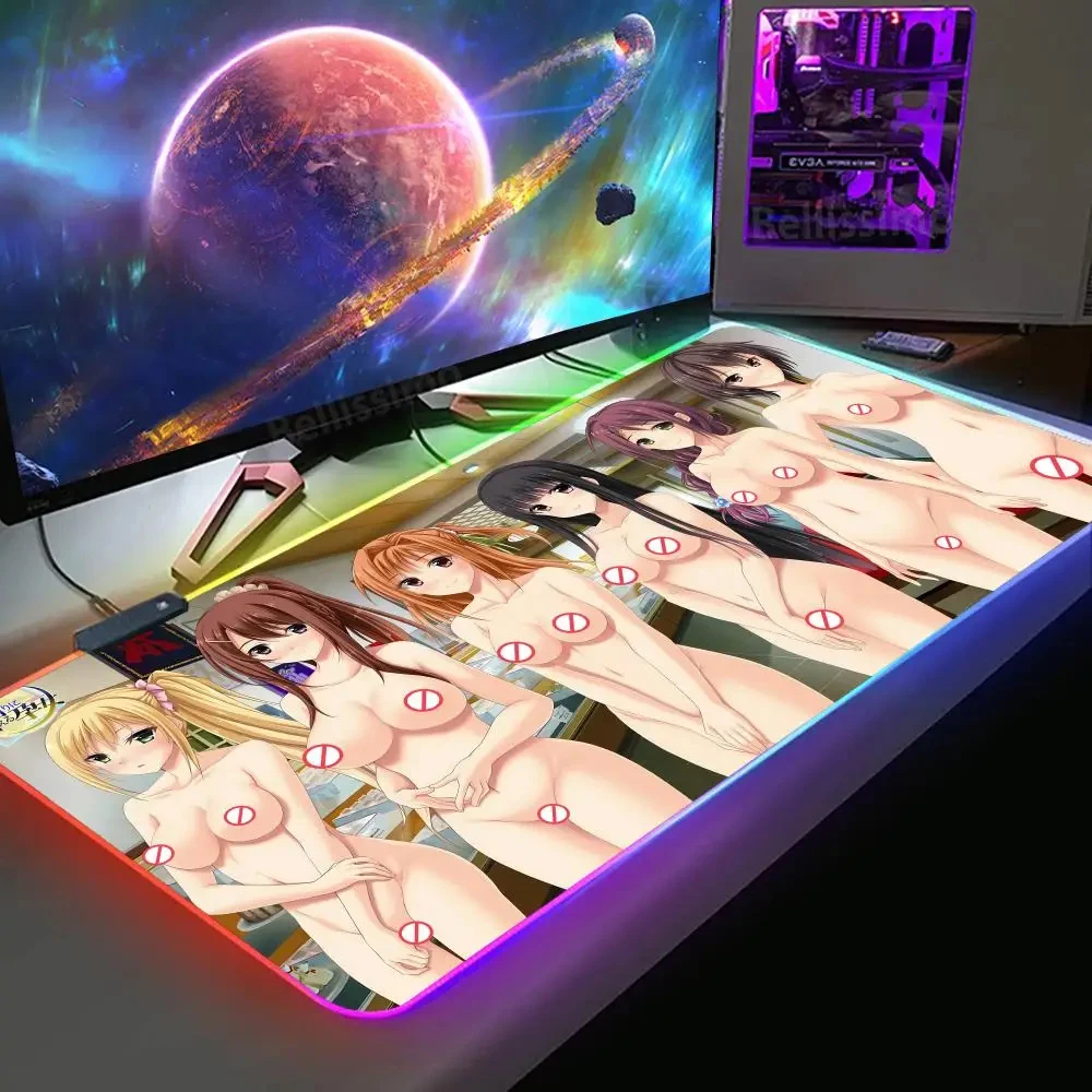 Hentai anime girls RGB LED Mouse Pad Uncensored Sexy Hot Nude Girl Game Pad Gamer Keyboard Gaming Laptop Mat Anime Mousepad XXL