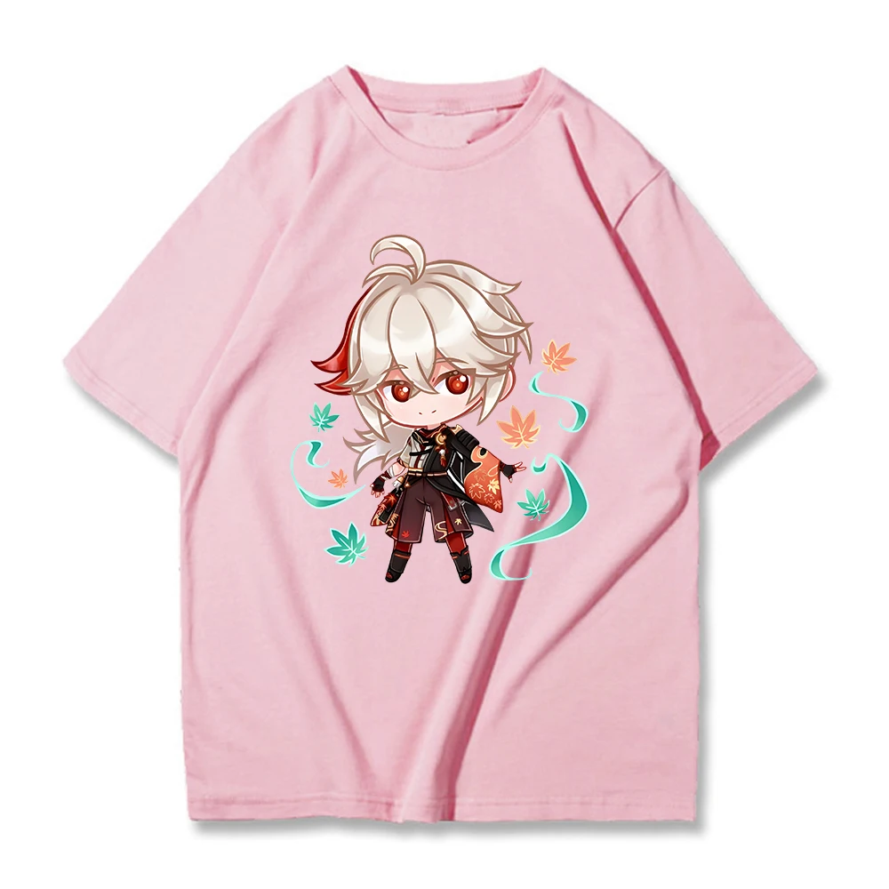 جينشين تأثير التي شيرت Kaedehara Kazuha تي شيرت Kawaii الملابس الجرافيك تيز الكورية بلوزات على الموضة 100% القطن تي شيرت الفتيات القمصان