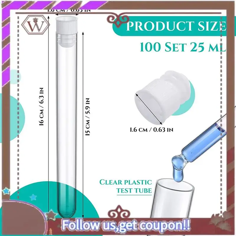 أحدث 200 قطعة أنابيب اختبار واضحة مع أغطية 25 مللي أنبوب بلاستيكي 16X150 مللي قوارير بلاستيكية للتجارب العلمية لوازم الحفلات