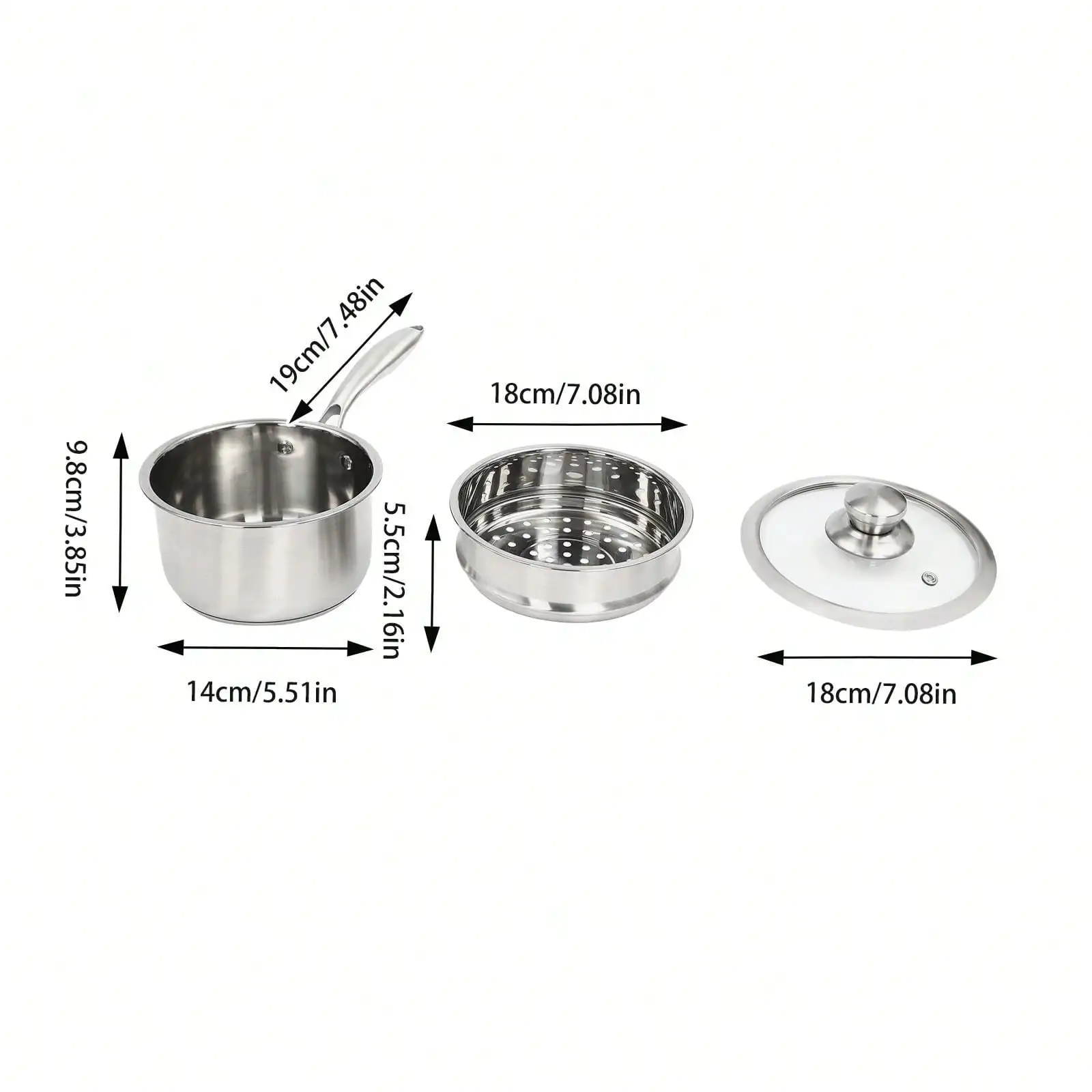 

2 Quart 304 Stainless Steel Saucepan W/ Steamer Basket, Tri-Ply Full Body, Multipurpose Sauce Pot W/Two-Size Drainage Holes Lid