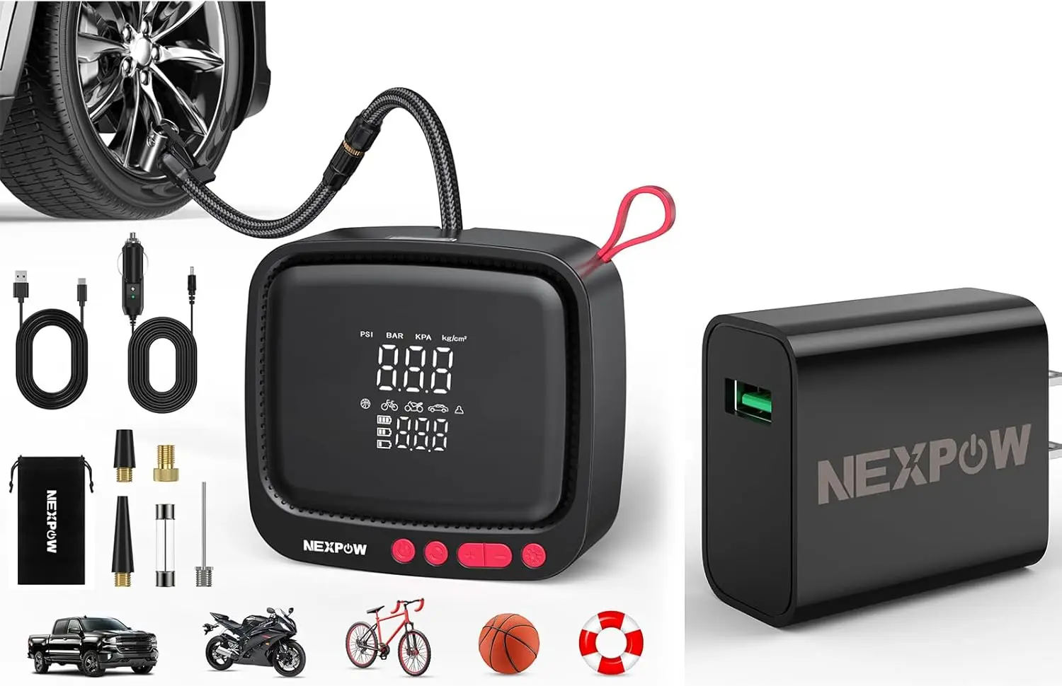 

Portable Tire Inflator 180 PSI Air Pump with Dual Digital Gauge & Auto Shut-Off for Car, Motorcycle, Bicycle, Ball