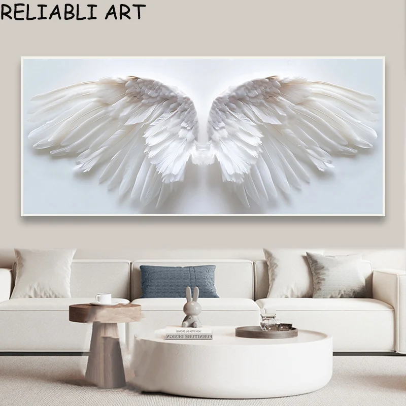 Nordic Style Angel White Feather Posters and Prints Canvas Painting Wall Art Pictures for Living Room Home Decor No Frame