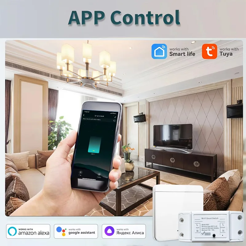 10A WIFI Switch Smart Home 433MHz Relay Module 1/2/3 Gang Wireless Wall Switch Mini Round Button Panel Switch Voice Control