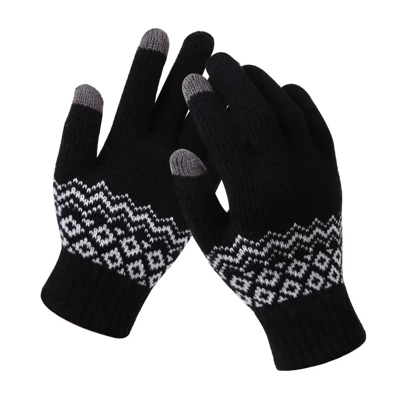 

Winter Knitted Touchscreen Warm Gloves Women Men Jacquard Wave Full Finger Gloves Casual Outdoor Sports Running Cycling Mittens