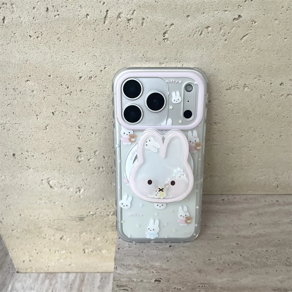 Coque de téléphone avec support magnétique coréen INS Simple Star Rabbit, étui de protection pour iPhone 17 Pro 13 14 15 Pro Max 16