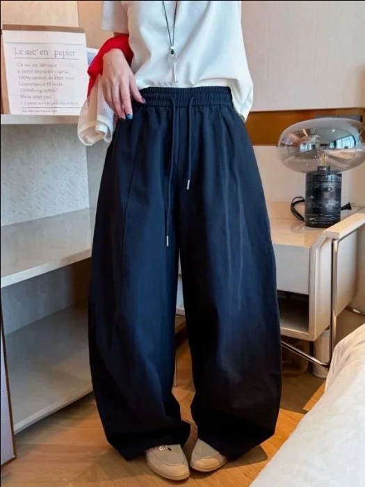 

Drawstring Wide Leg Pants Casual Fashionable Big Size Women's Spring Summer New Style Floor-Length Trousers Slimming Knife-Shape