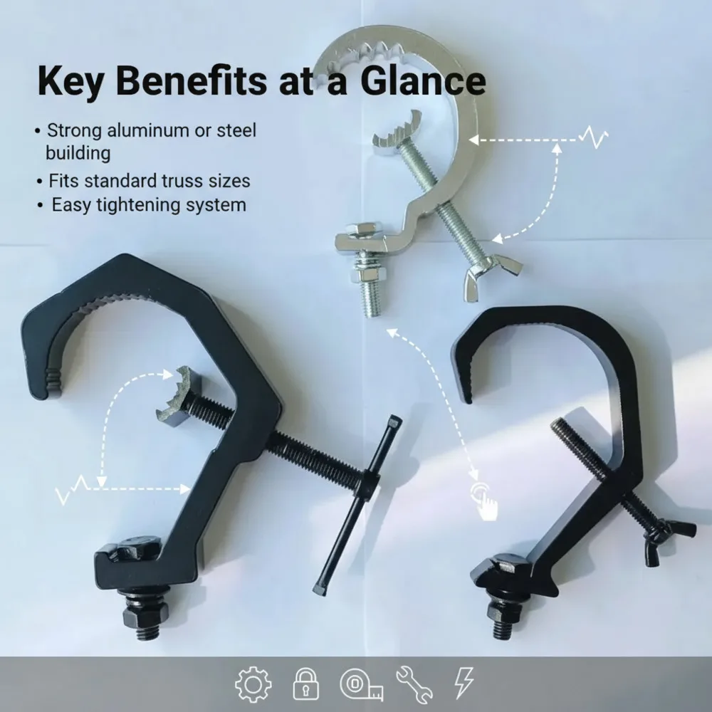 Stage Lighting Setup Clamp Aluminum Alloy C-Clamp Hooks Truss Tube Mounted Clamps For Wedding Party Audio Lights Effect Machines