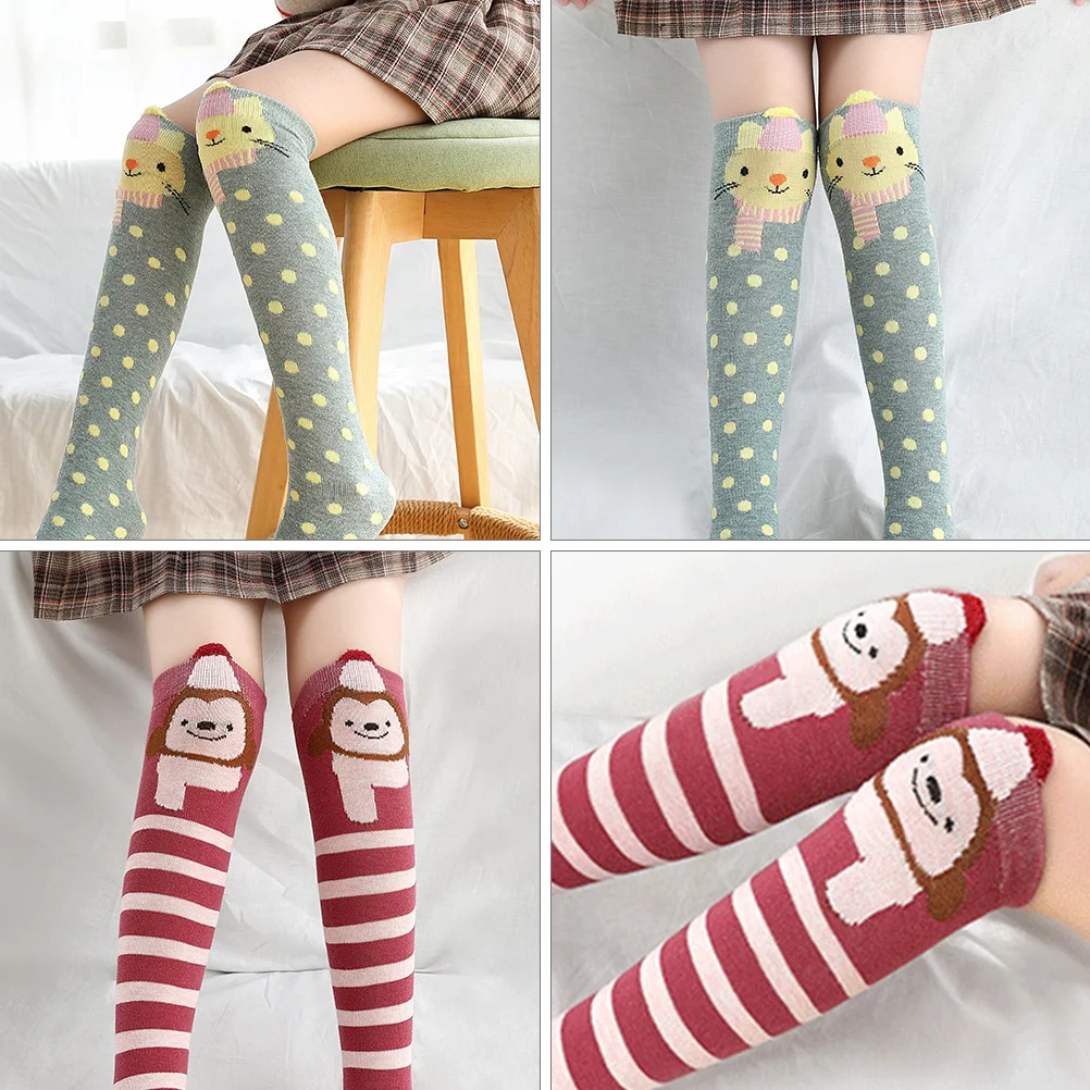 

3 Pairs Kids Cartoon Over Knee Socks Girls Cotton Cute Cat Knee High Stockings Baby Girl Tube Socks Children Cotton