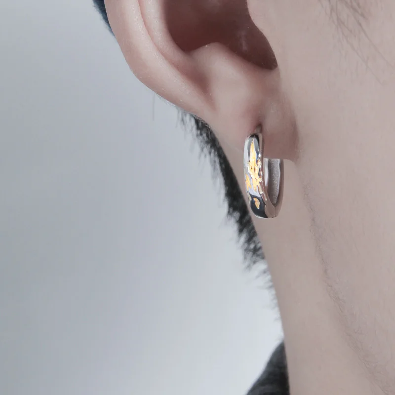 Fashion Simple Gold Flame Earring For Men Jewelry Cool Style 925 Sterling Silver Hoops Earrings Male Personality Ear Accessories