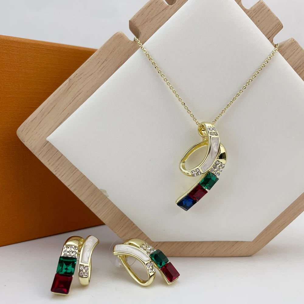 أحدث الذهبي الملونة حجر قلادة الأقراط دبي الفاخرة العصرية مجموعة مجوهرات للسيدات والنساء طقم من الحلقان KY25194 #3