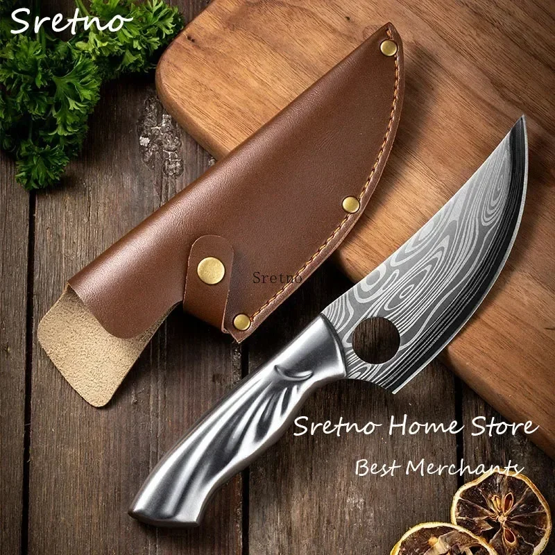 Stainless Steel Kitchen Knife 5 Inch Damascus Style Knifes Butcher Knife for Kitchen Tools Utility Chef Knifes Home Accessories