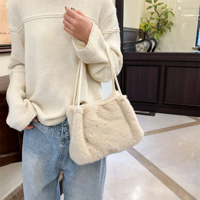 

Autumn Winter Milan Mink Fur Tote Bag Women's New Sle Fluffy Underarm Bag Large Capaci Single oulder Bag Trendy Ladies