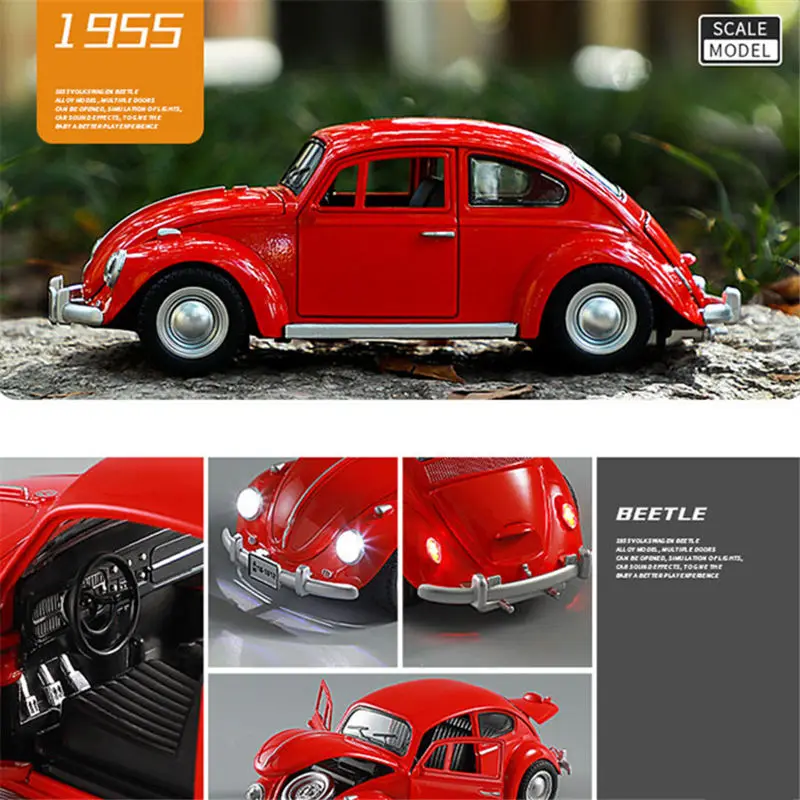 1:18 Beetle Alloy Classic Car Model Diecasts Metal Vehicles Car Model High Simulation Sound Light Collection Childrens Toys Gift