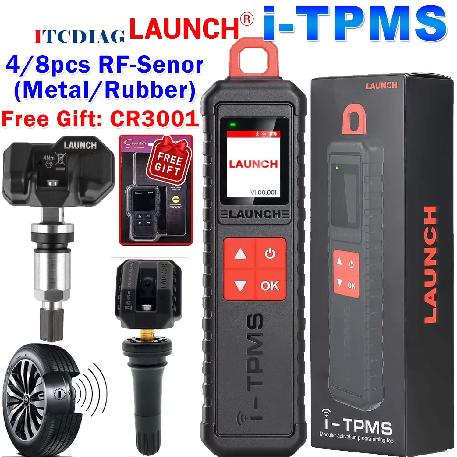 

LAUNCH X431 i-TPMS Car Tire Pressure Diagnostic Tool Relearn Active Program 315/433Mhz RF-Sensor for Android / X431 V PK TSGUN