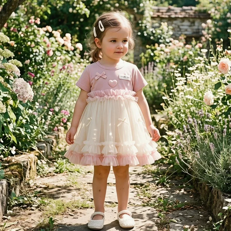Baby-Mädchen-Kleid, Sommerkleid mit Schleife, Netzkleid für Mädchen, süßes Strand-Babykleid, Kleinkind-Prinzessinnenkleider, Baby-Kinder-Geburtstagskleidung, neu – Detail 7