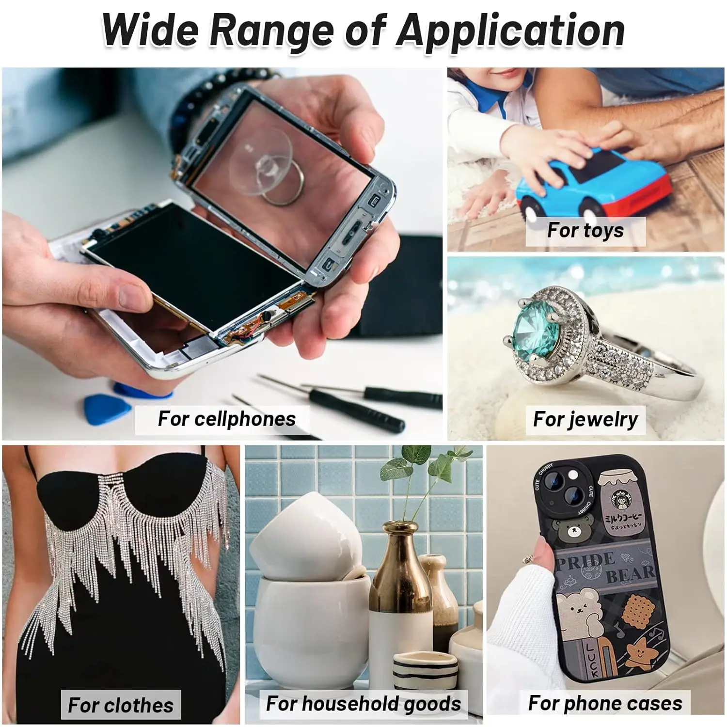 B7000 Mobile Phone Screen High-Strength Waterproof Adhesive, Universal Phone Glass Bonding Agent, Repair Point Drill Jewelry Rhinestone DIY Bonding Tool, Anti-Clogging Needle Tube 15/25/50/110ml,1-3pcs.