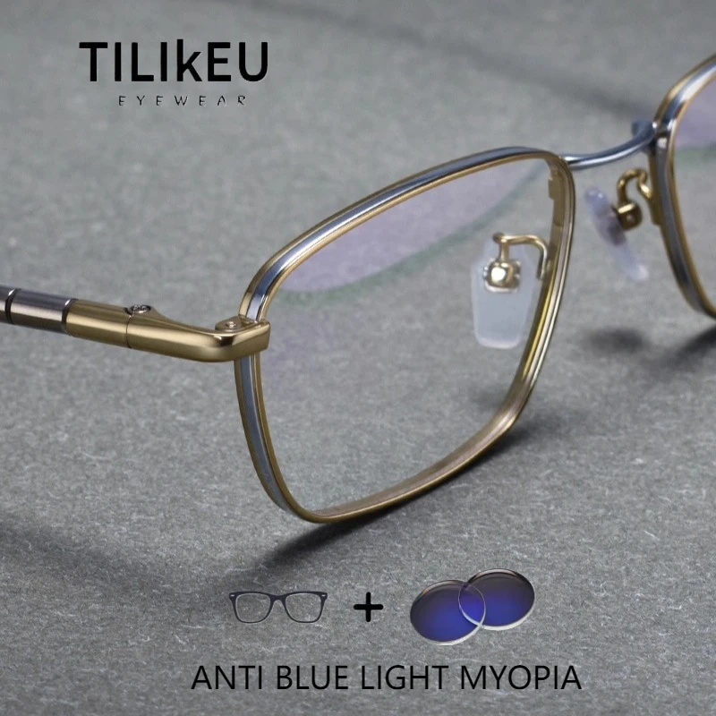 Business Myopia Glasses Frame Men Ultra-light Pure Titanium Square High Elasticity Retro Optical Prescription Eyeglasses Frame