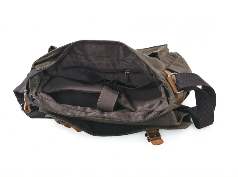 Men Vintage Washed Canvas Satchel Bag Single Adjustable Strap Leather Accent Crossbody Messenger Bag For Office Weekend Trip