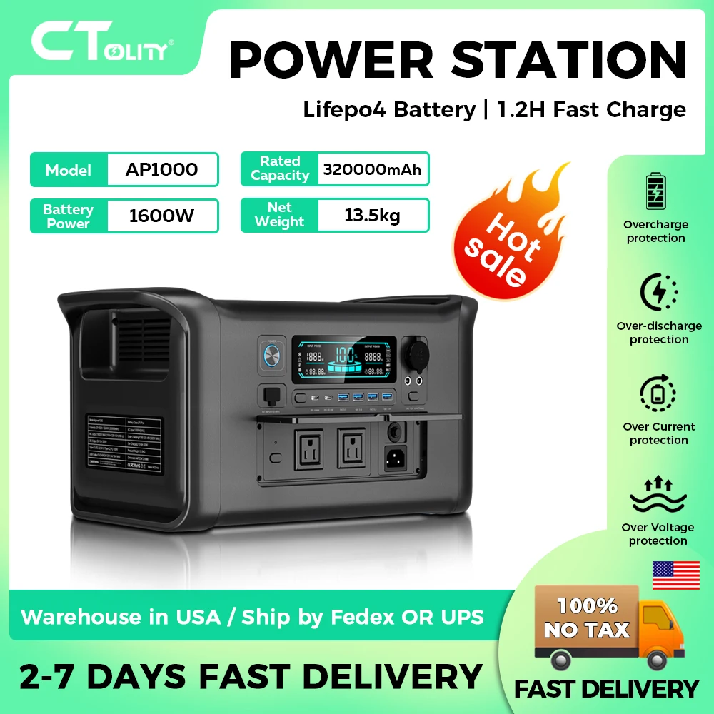 CTOLITY AP1000 1024WH 1800W مولد الطاقة الشمسية المحمولة محطة طاقة التخييم UPS وظيفة إمدادات الطوارئ السفينة إلى UA من بولندا #1