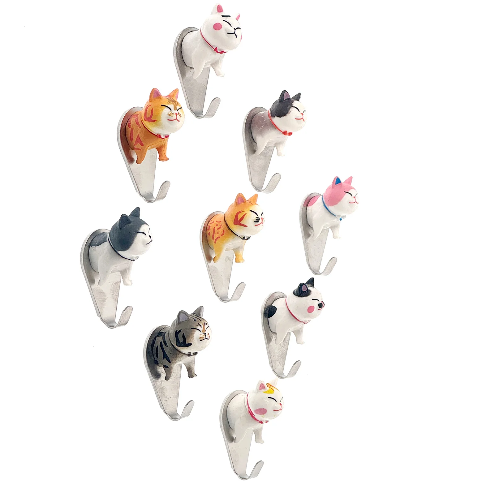 9PCS/Set Cat Head Shaped Decorative Wall Hooks for Key, Towel, Clothes, Hat, Entryway, Bathroom, Kitchen Organization