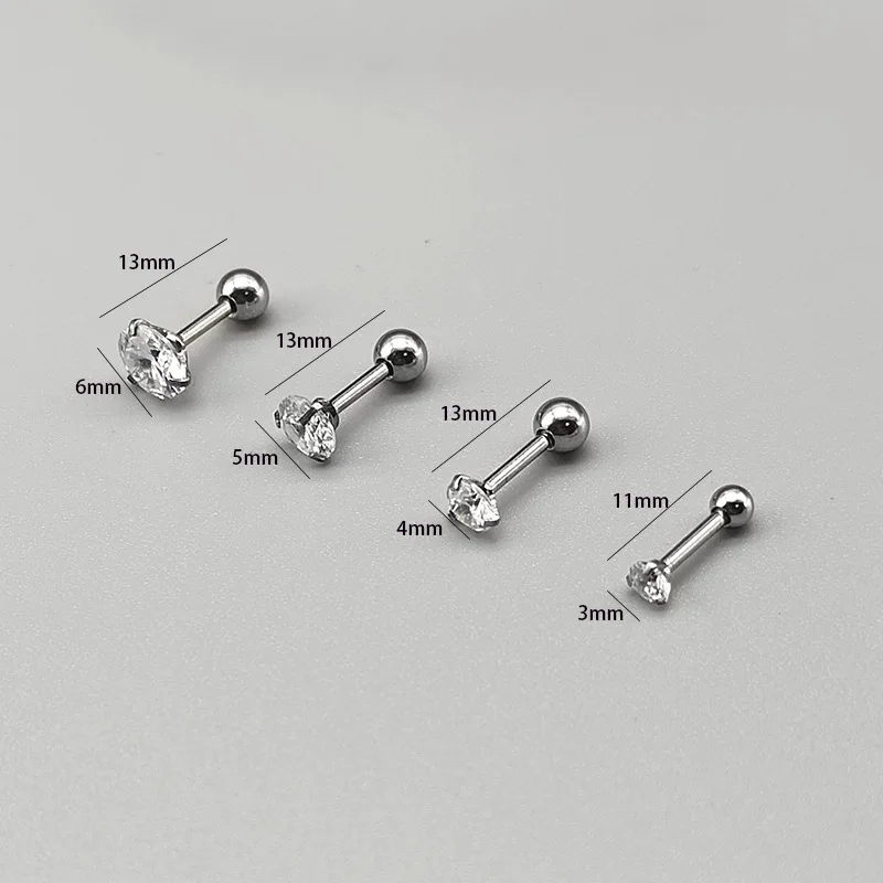 1 Pair Size from 2 to 6mm Screw Back Stud Earrings 316 Stainless Steel 3A CZ IP Plating No Allergy No Easy Fade 2025