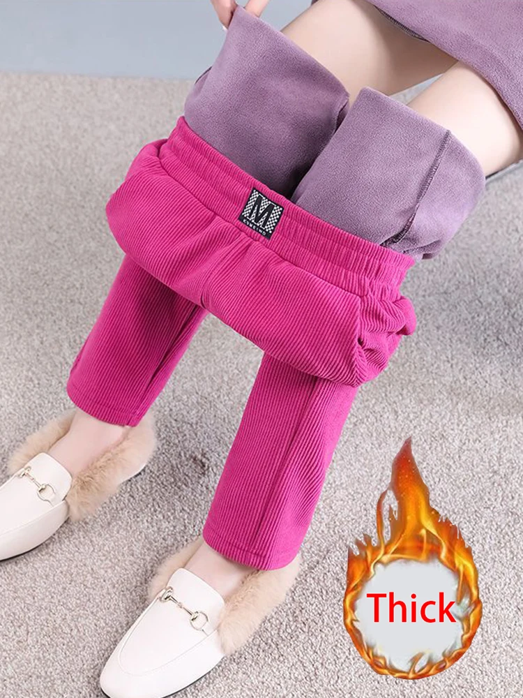 

Jmprs Women Oversize 4Xl Thick Corduroy Pants Korean High Waist Warm Ankle Length Pants Winter Casual Letter Female Harem Pants