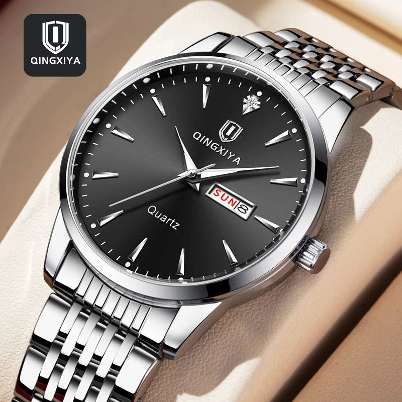 

QINGXIYA Mens Watches Top Brand Luxury Quartz Watch for Men Stainless Steel Waterproof Week Date Wristwatchs Relogio Masculino