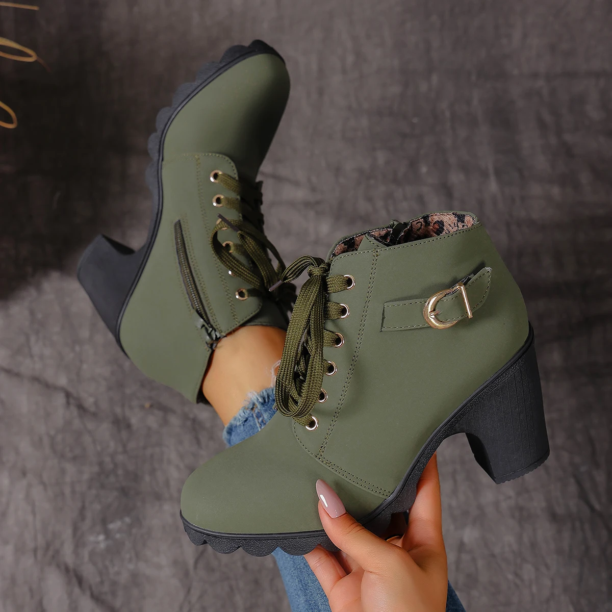 

Осень 2024, женские ботильоны на высоком каблуке, удобные короткие ботинки на шнуровке, модная новая женская обувь в стиле ретро, женская обувь Botas De Mujer