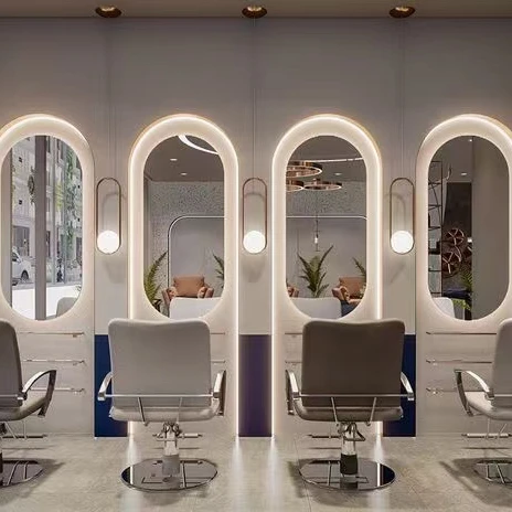 

Modern Style Large Gold Styling Barber Wall Mounted Salon Furniture Hairdressing Led Makeup Beauty Salon Mirror