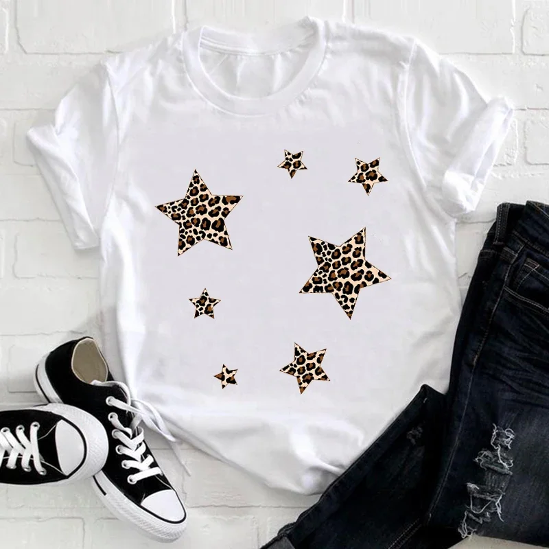 Women Clothing Leopard Star Cute Printing Fashion 90s Short Sleeve Summer Pretty Print Tshirt Nice Tee Top Graphic T-shirt