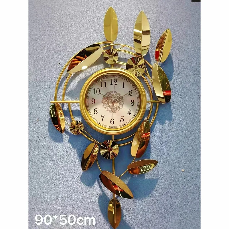 

Modern light luxury style sofa background wall decoration wall clock bedroom metal simple living room stainless steel titanium
