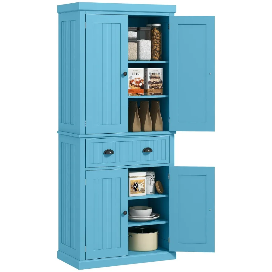 

HOMCOM 72 Kitchen Pantry Cabinet Freestanding Tall Storage Cabinet Traditional Kitchen Cabinet with 4 Doors Drawer and 3 Adjust