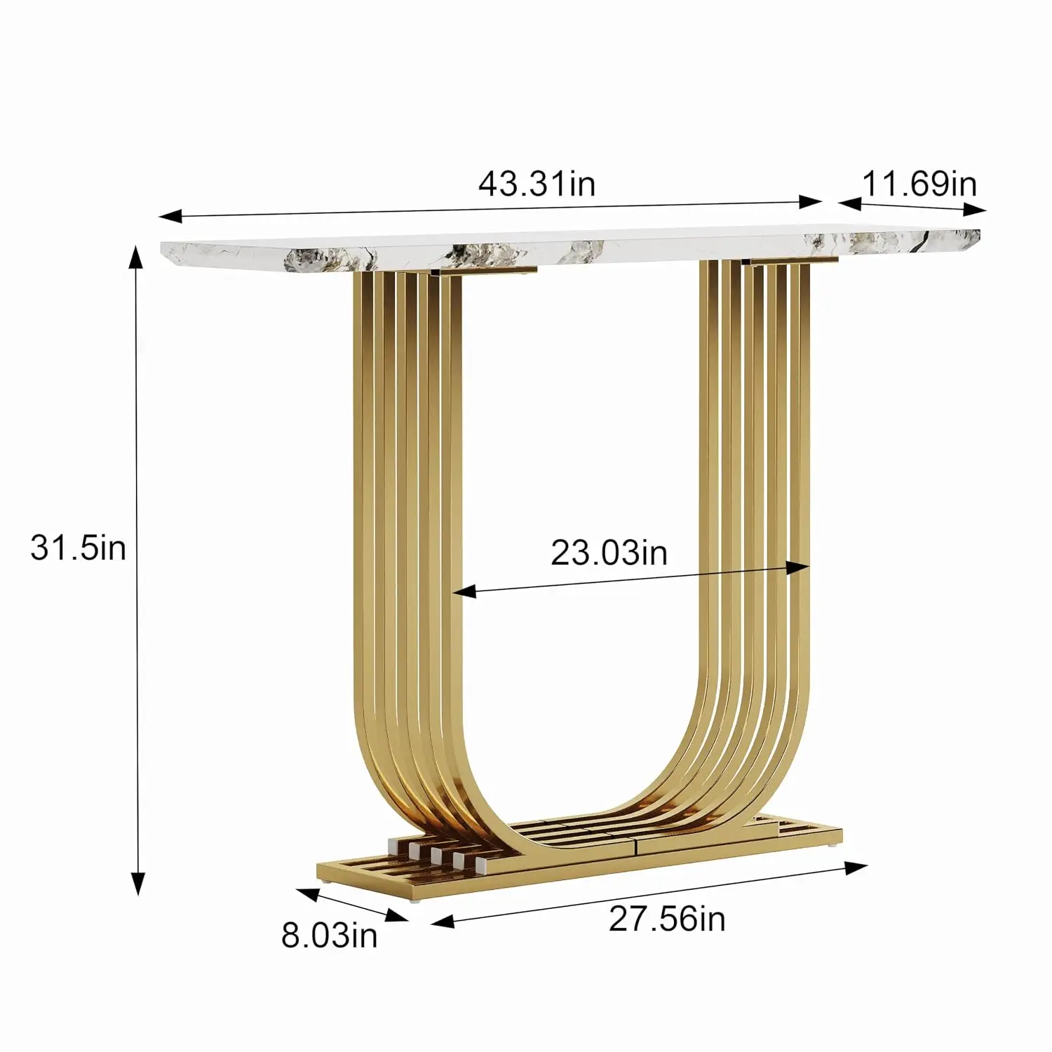 Modern Console Table Narrow Wooden Entryway Table with Marble Top & Gold Metal Base, Accent Sofa Table for Living Room Foyer Hal